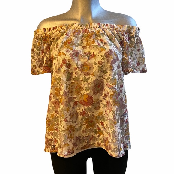 Cottagecore Blouse Floral Off Shoulder Lace Ethereal Boho Rosette Fairy Loose - Picture 1 of 7